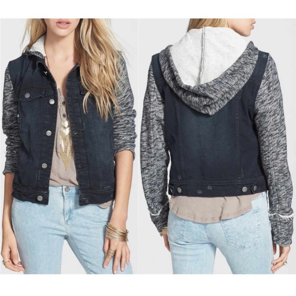 Free People Denim & Knit Hooded Jacket Size Small